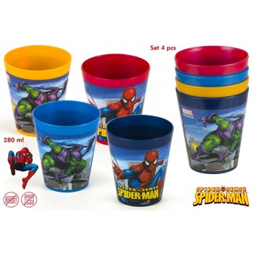 SET 4 VERRES PLASTIQUE 280ML SPIDERMAN (12 U)