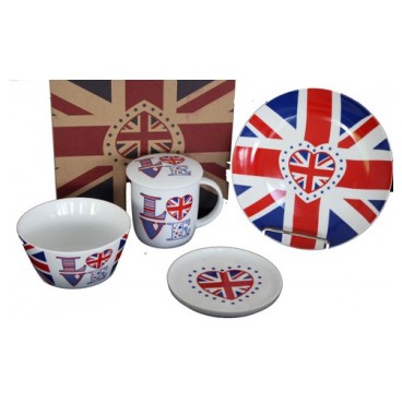 Set petit déj Union Jack love (Réf 1184 par 24 sets)