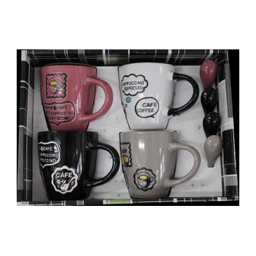 Coffret 4 mug avec cuillères (Réf D560 par lot de 8 sets)