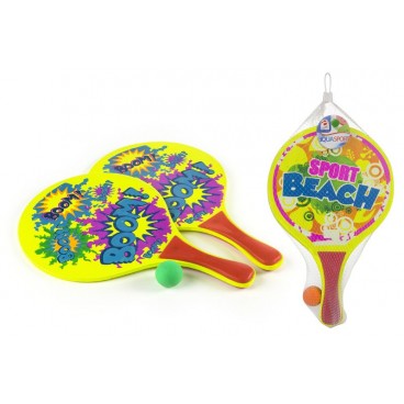 SET RAQUETES PLAGE EN BOIS 8 MM- NÉON - 2 ASS ( 12 PIECES)