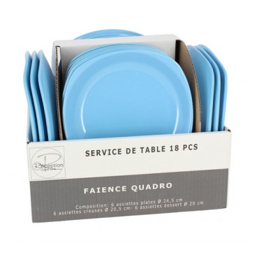 Service 18pcs carré bleu (Réf 3158 par lot de 12 sets)