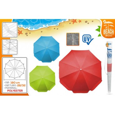 PARASOL D180 CM - TUBE 28/32 - POLY PROTECTION UV - LISSES ( 6 PIECES)