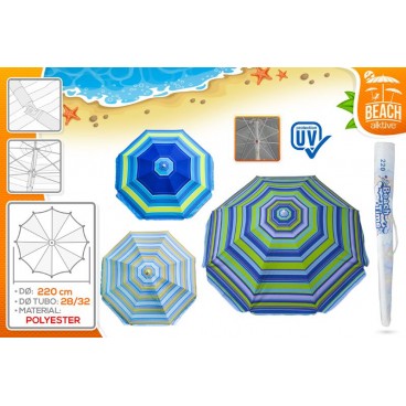 PARASOL D220 CM - TUBE 28/32 - POLYESTER LIGNES PROTEC UV ( 6 PIECES)