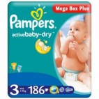 PAMPERS ACTIVE BABY DRY T3 186 COUCHES