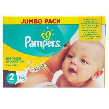 Pampers New Baby Taille 2 (3-6kg, 6-13lbs) Jumbo pack 70 couches