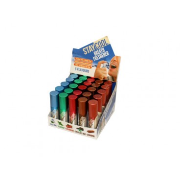 SPRAY STAY COOL HALEINE FRAICHE sans alcool/sucre ASSORTI 25 UNITES (MENT/MENT VERTE,FRAISE,CHOCOLAT- MENT&CANNELLE) (EN)