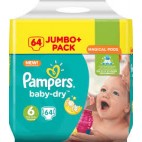 PAMPERS BABY DRY T6X 64 COUCHES