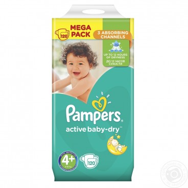 PAMPERS ACTIVE BABY DRY TAILE 4 + 120 COUCHES