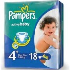 PAMPERS ACTIVE BABY DRY T4+ 8X18