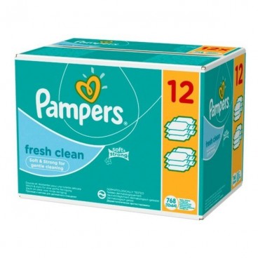 LINGETTES PAMPERS FRESH CLEAN  LOTS 4X52 - CARTON DE 3 LOTS KLL 8001841077932