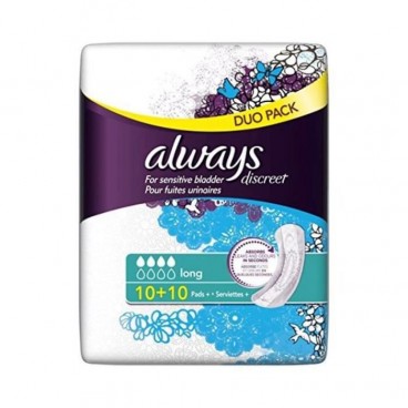 ALWAYS DISCREET SERVIETTES POUR FUITES URINAIRES LONG CRT 3 PAQ DE 20U KLL 4015400889236