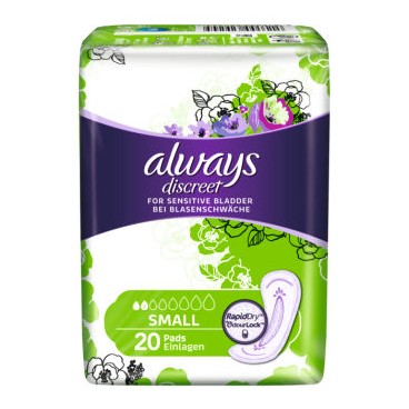 ALWAYS DISCREET SERVIETTES POUR FUITES URINAIRES SMALL CRT 6 PAQ DE 20U KLL 4015400632276