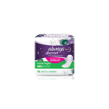 ALWAYS DISCREET SERVIETTES POUR FUITES URINAIRES SMALL PLUS CRT 8 PAQ DE 20U KLL 8001090826534