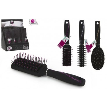 BROSSE CHEVEUX MANCHE NOIR 4 ASS - DISPLAY 12 ( 24 PIECES)