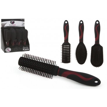 BROSSE CHEVEUX MANCHE NOIR-ROUGE 4 ASS - DISPLAY 12 ( 24 PIECES)