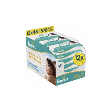 LINGETTES PAMPERS AQUA SOFT TOUCH CARTON DE 12 PAQUETS X48u KLL 8006530139885