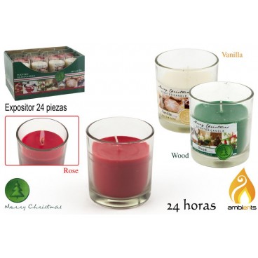 BOUGIE PARFUMÉE NOËL DANS VERRE - 3 ASS - DISPLAY 24 ( 48 PIECES)