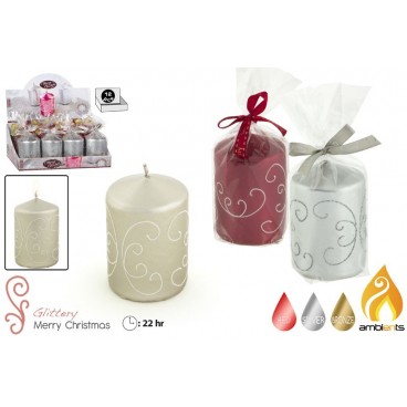 BOUGIE NOËL D6X9 CM - 3 ASS- DISP 12 ( 24 PIECES)