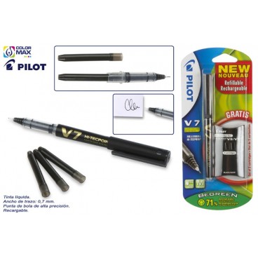 PILOT V-7 NOIR - ENCRE LIQUIDE - RECHARGEABLE ( 12 PIECES)