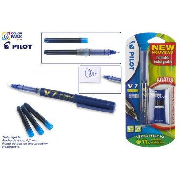 BL PILOT V-7 BLEU - ENCRE LIQUIDE - RECHARGEABLE ( 12 PIECES)