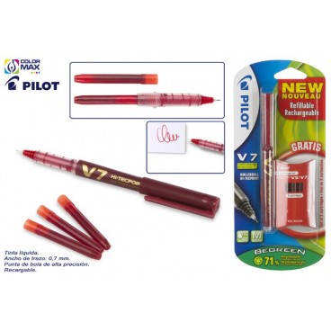 BL PILOT V-7 ROUGE - ENCRE LIQUIDE - RECHARGEABLE ( 12 PIECES)