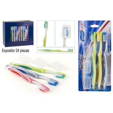 BLISTER 3 BROSSE À DENT AVEC COUVERCLE ( 48 PIECES)