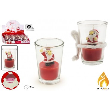 BOUGIE PÈRE NOËL DANS VERRE - DISP 12 ( 24 PIECES)