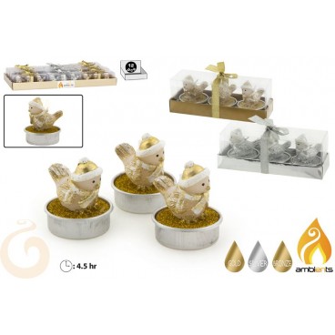 SET 3 BOUGIES OISEAU NOËL - 3 ASS - DISP 12 ( 24 PIECES)