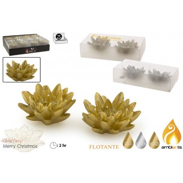 SET 2 BOUGIES FLEUR NOËL - 3 ASS - DISP 12 ( 24 PIECES)