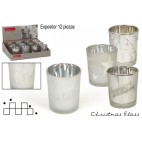 VERRE PORTE BOUGIE CRISTAL NOËL - 4 ASS - DISPLAY 12 ( 36 PIECES)