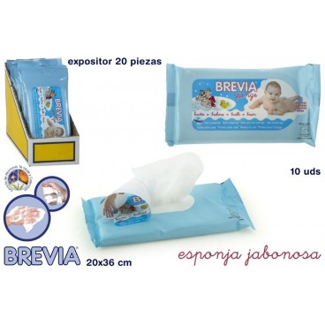 029507 - 10 LINGETTES BÉBÉ SPONGE - BREVIA ( 20 PIECES)
