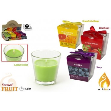 BOUGIE PARFUMÉE FRUITS DANS VERRE - 4 ASS - DISP 12 ( 24 PIECES)