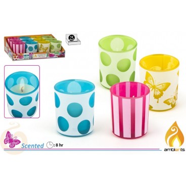 BOUGIE PARFUMÉE DANS VERRE CONFETTI - 4 ASS - DISP 12 ( 24 PIECES)