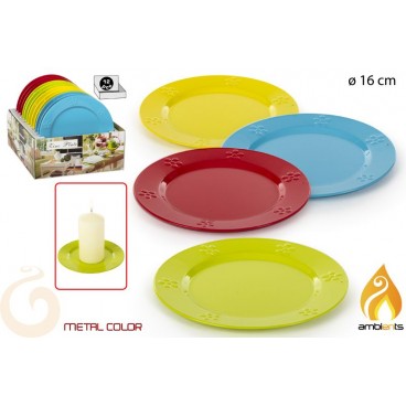 ASSIETTE MÉTALLIQUE PORTE-BOUGIES D16CM - 4 ASS - DISP 12 ( 24 PIECES)