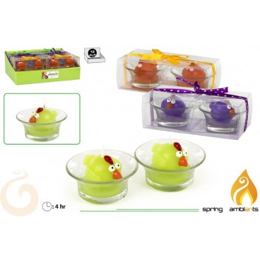 PACK 2 BOUGIES VERRE COLOR BIRDS - 3 ASS - DISP 12 ( 24 PIECES)