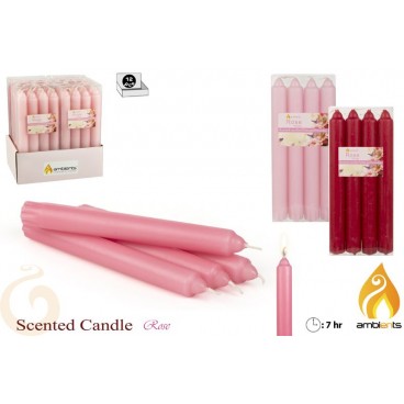 PK 4 BOUGIES DINNER PARFUMÉES D2X20 CM - ROSES 3 ASS ( 24 PIECES)