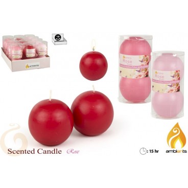 PK 2 BOUGIES PARFUMÉES BOULE D6 CM - ROSES 3 ASS ( 24 PIECES)