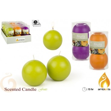 PK 2 BOUGIES PARFUMÉE BOULE D6 CM - FRUITS 3 ASS ( 24 PIECES)