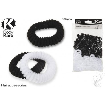 SAC 130 ÉLASTIQUES CHEVEUX FRIZÉS - BLANC / NOIR ( 48 PIECES)