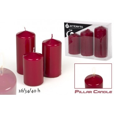 PACK 3 BOUGIES D6 CM - ROUGE