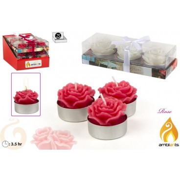 PACK 3 BOUGIES ROSES - 2 ASS - DISP 12 ( 24 PIECES)