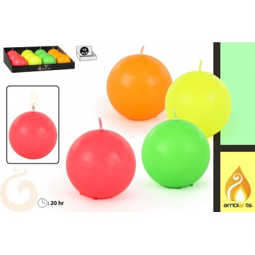 BOUGIE NÉON BOULE Ø75 - 4 ASS - DISP 12 ( 24 PIECES)