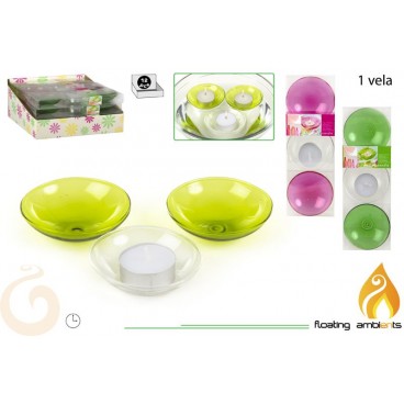 PACK 4 PORTE-BOUGIES FLOTANTES AVEC BOUGIE - 3 ASS - DISP 12 ( 24 PIECES)