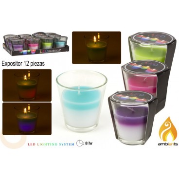 BOUGIE AVEC LED CHANGE DE COULEUR DANS VERRE - DISP 12-4 ASS ( 24 PIECES)