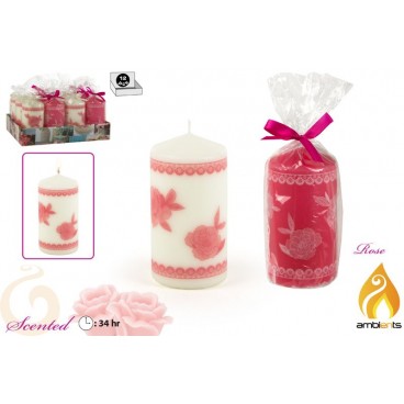 BOUGIE PARFUMÉE ROSES Ø6X12 CM - 2 ASS - DISP 12 ( 24 PIECES)