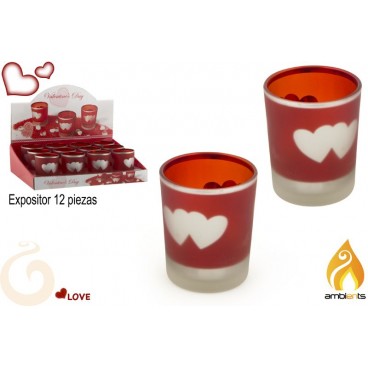VERRE PORTE-BOUGIES COEURS - DISPLAY 12 ( 24 PIECES)