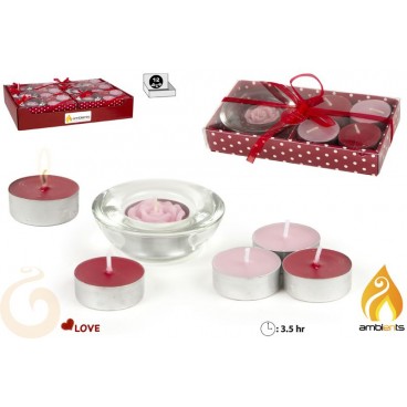 SET PORTE-BOUGIE AVEC 5 TEALITE ROUGES ( 24 PIECES)