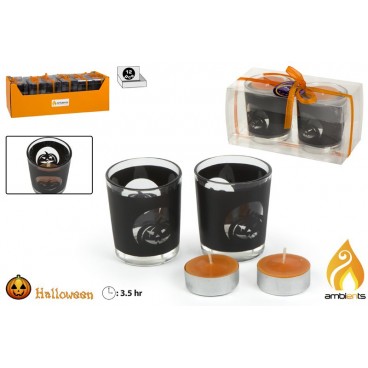SET 2 VERRES HALLOWEEN AVEC TEALITE ( 24 PIECES)