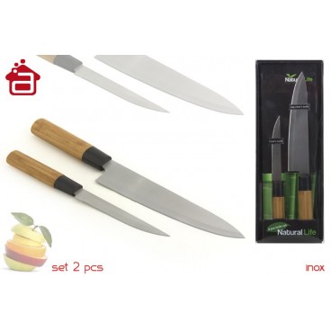 SET 2 COUTEAUX MULTIUSAGES MANCHE BAMBU DANS BLISTER ( 12 PIECES)
