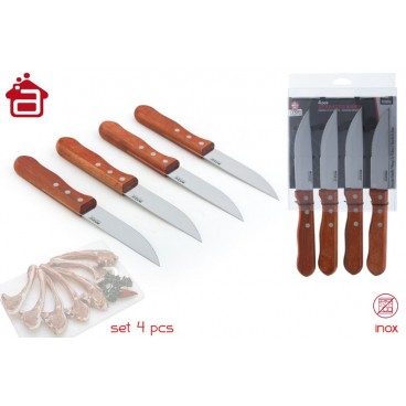 SET 4 COUTEAUX VIANDE MANCHE EN BOIS ( 12 PIECES)